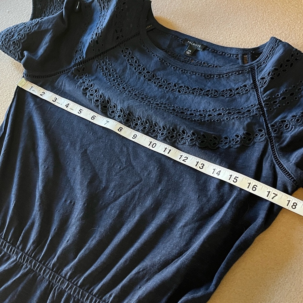 Talbots Eyelet Slub Knit Fit & Flare Dress in Navy - XS - Picture 6 of 10